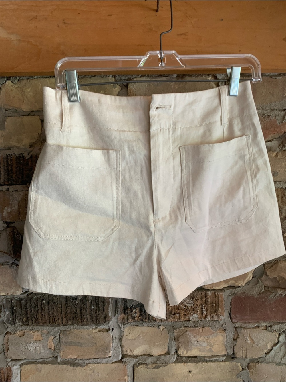 Anthropologie Maeve Cream High-Waist Patch Pocket Shorts